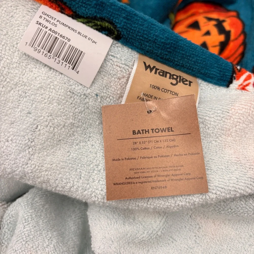 Wrangler Halloween Towel Set 4pc Teal Cowboy Ghost Pumpkin Cactus Cotton NEW